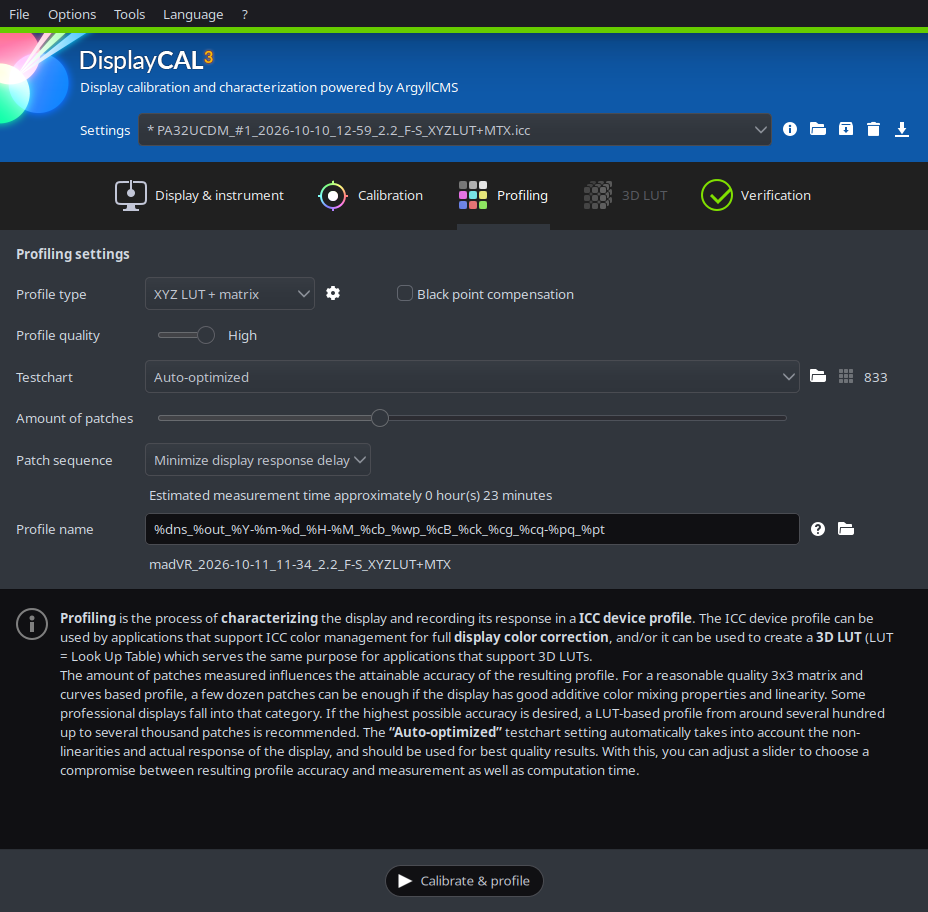 DisplayCAL profiling settings