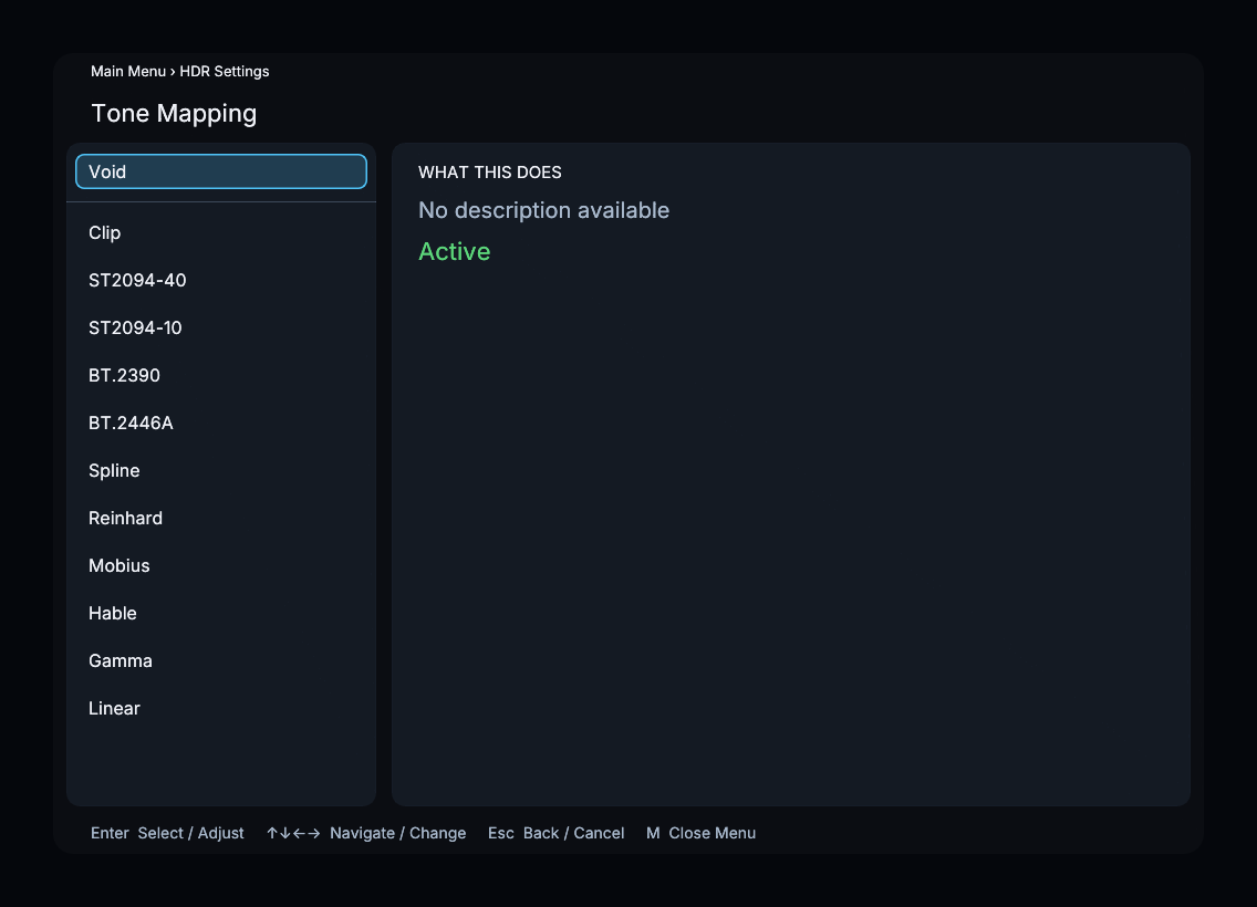 Tone Curves menu