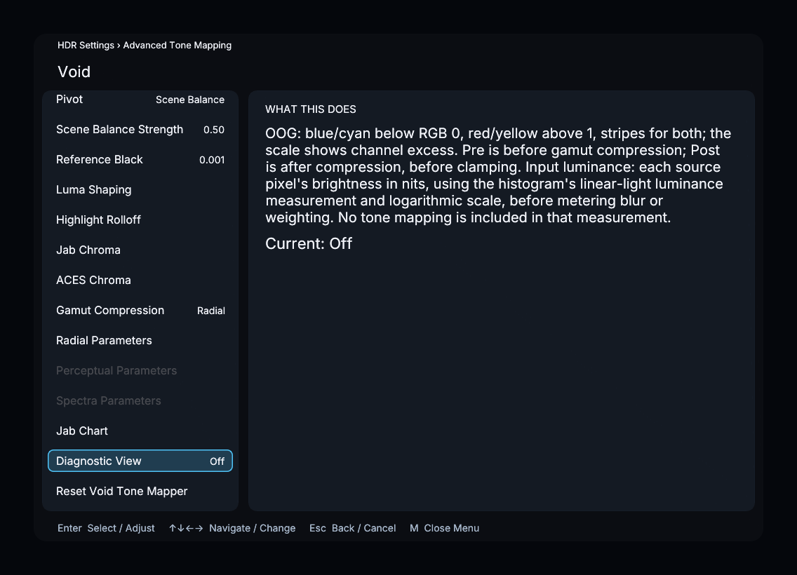 Diagnostic View in the Void menu