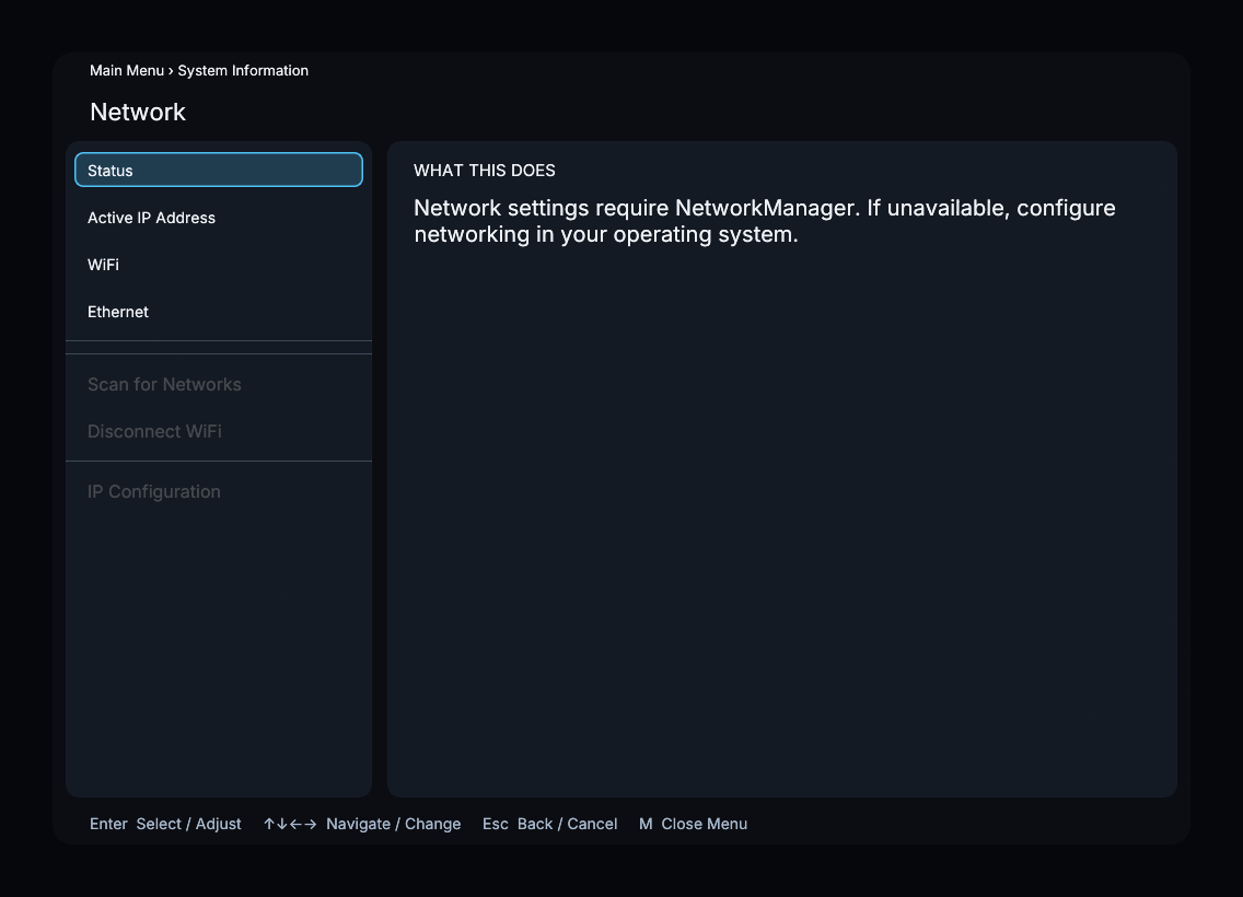 Network menu