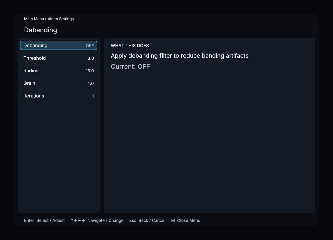 Debanding controls