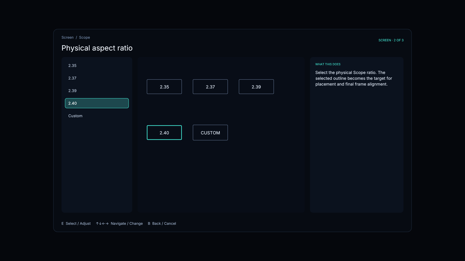 Choose a Scope physical-screen ratio