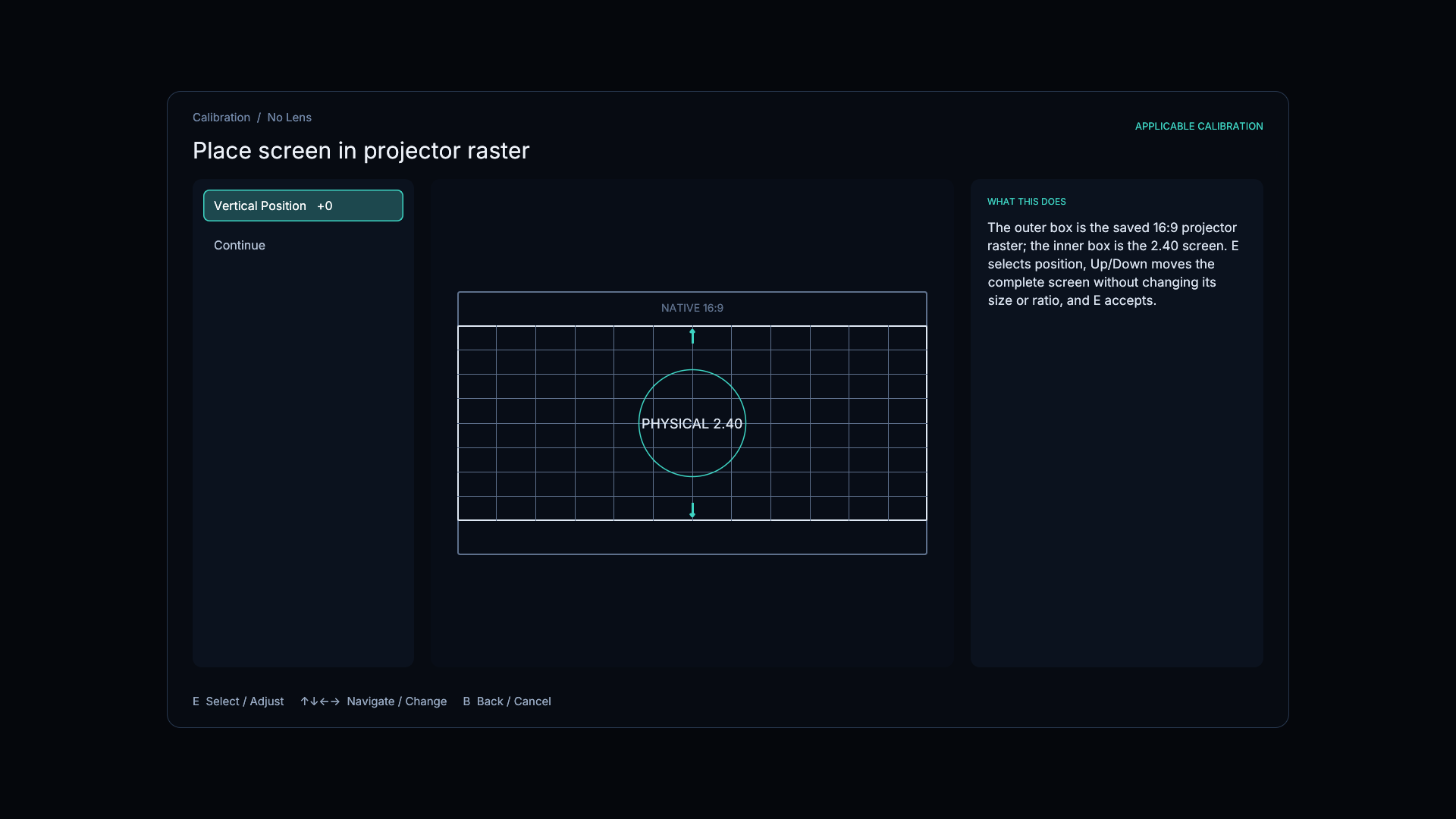 Place a Scope screen inside the native projector raster