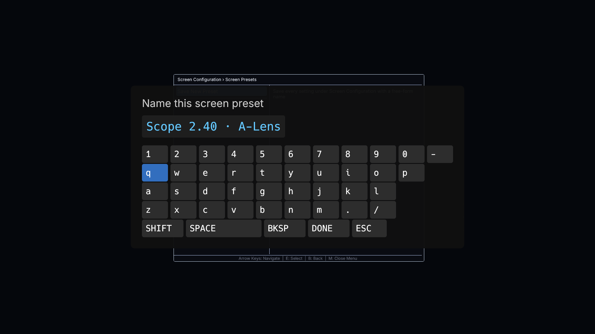 Name a screen preset