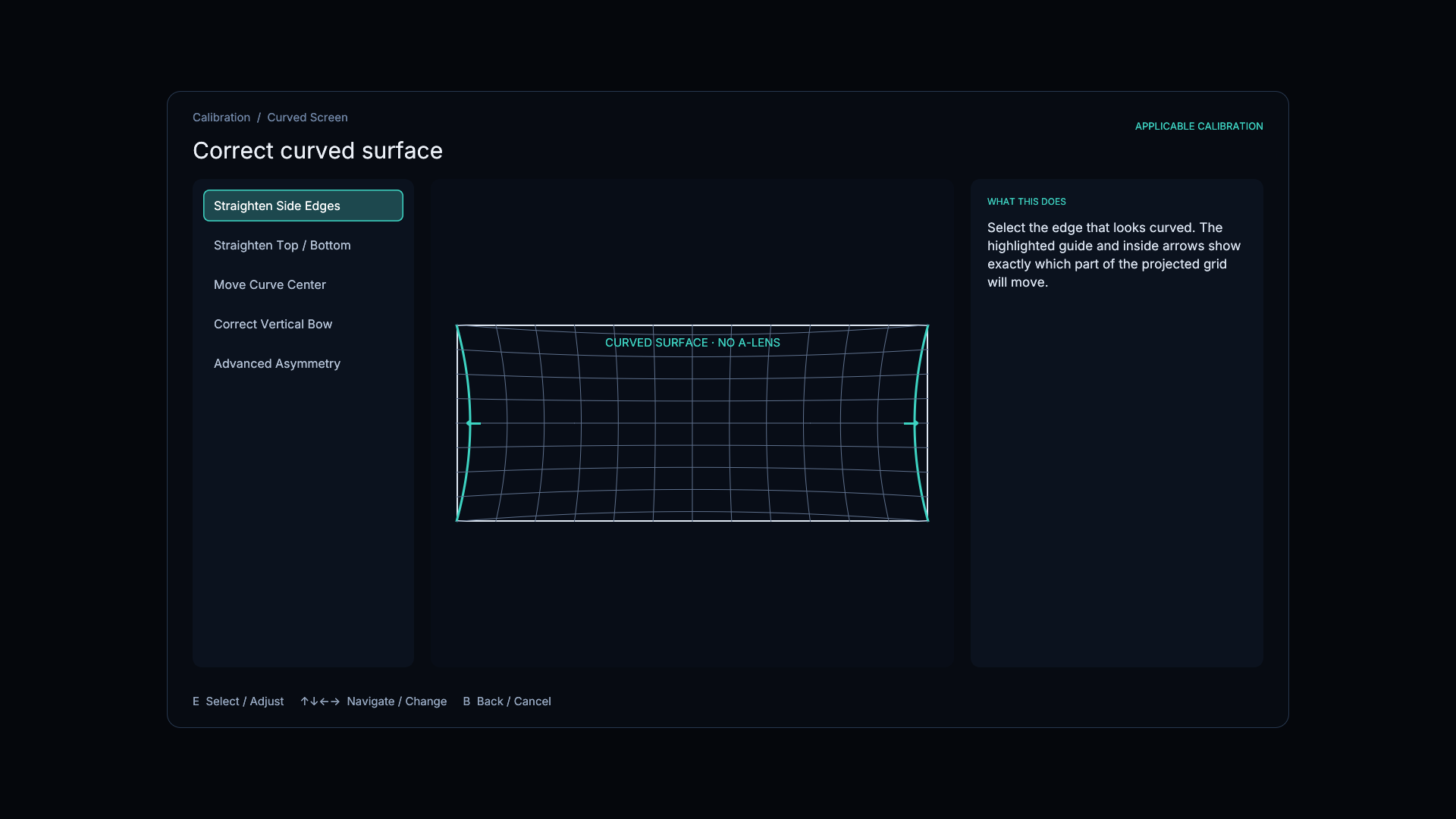 Correct a curved screen without an anamorphic lens