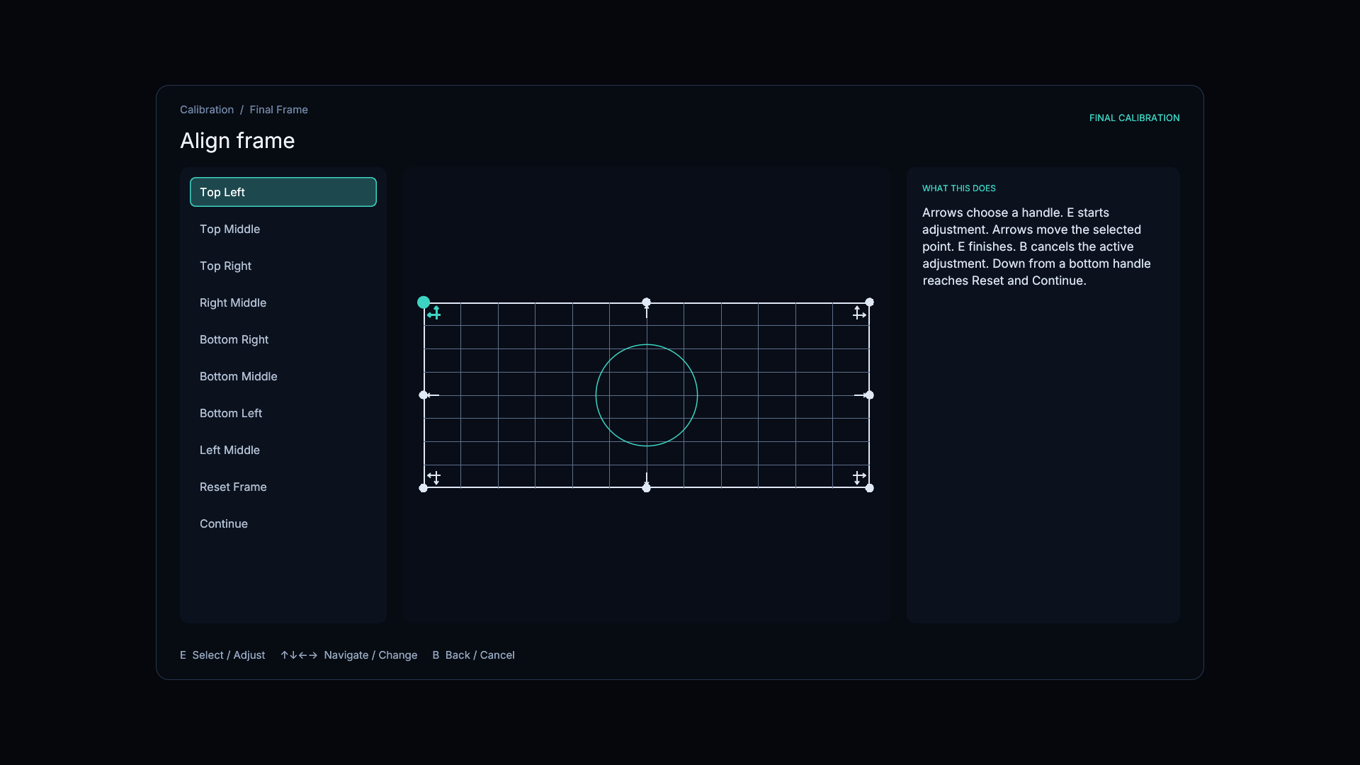 Select a corner or midpoint on the frame-alignment grid