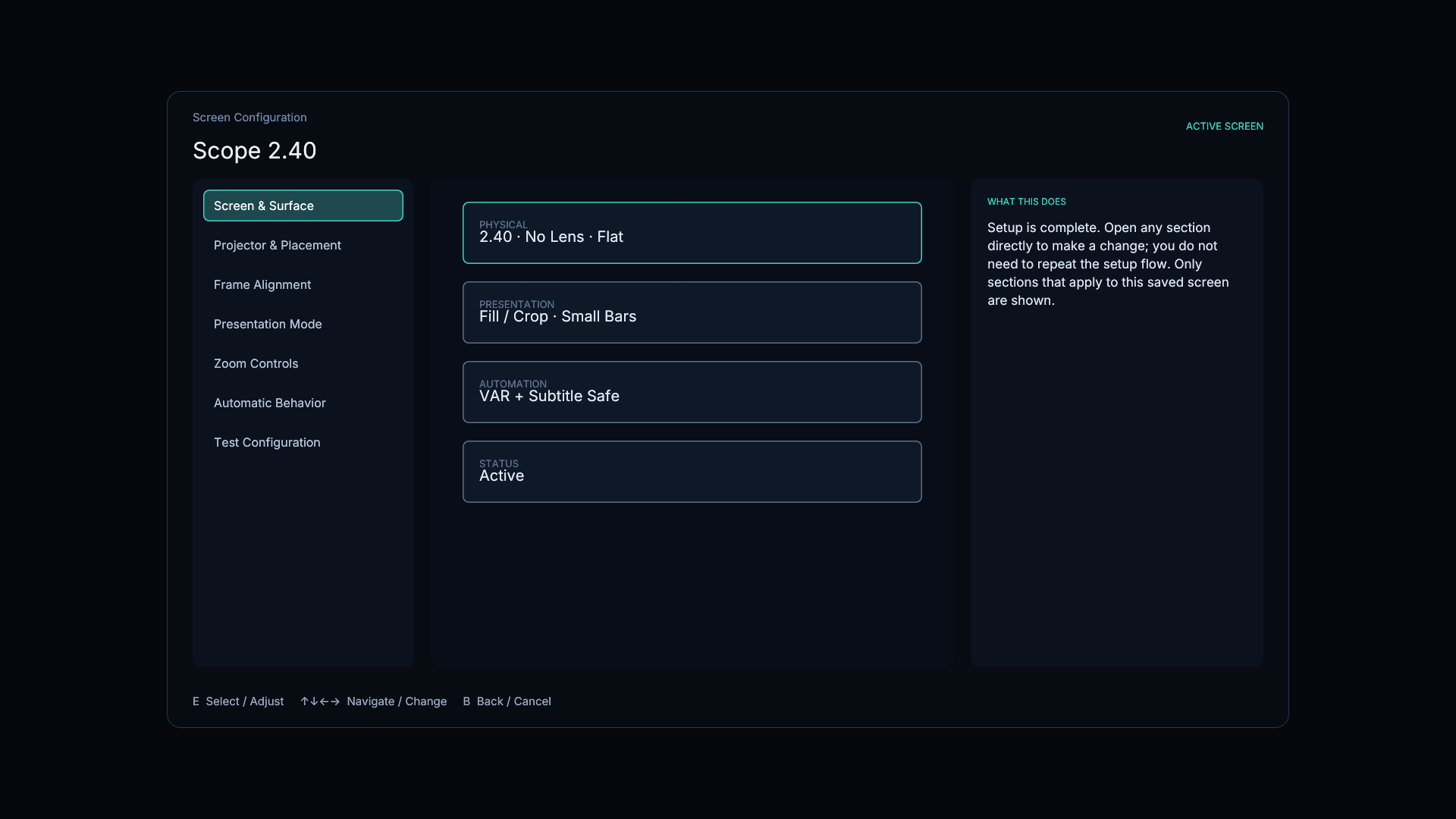 Example of a completed Screen Configuration